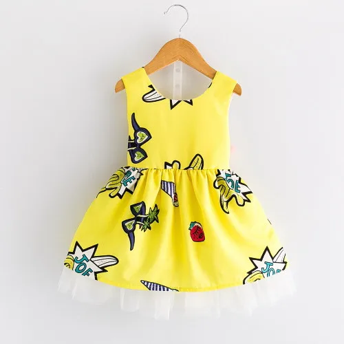 Желтое платье Детское летнее милое кружевное детское платье с открытой спиной и бантом