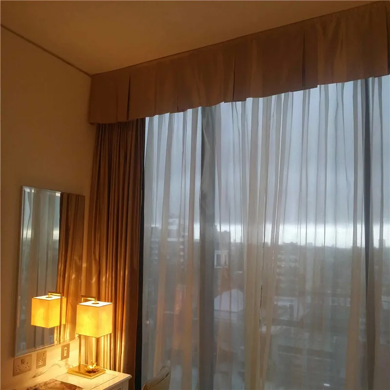 Design Decorative Electric Boosly Motorized Hotel Curtains Blackout Window Curtains with Pelmet Woven Technics