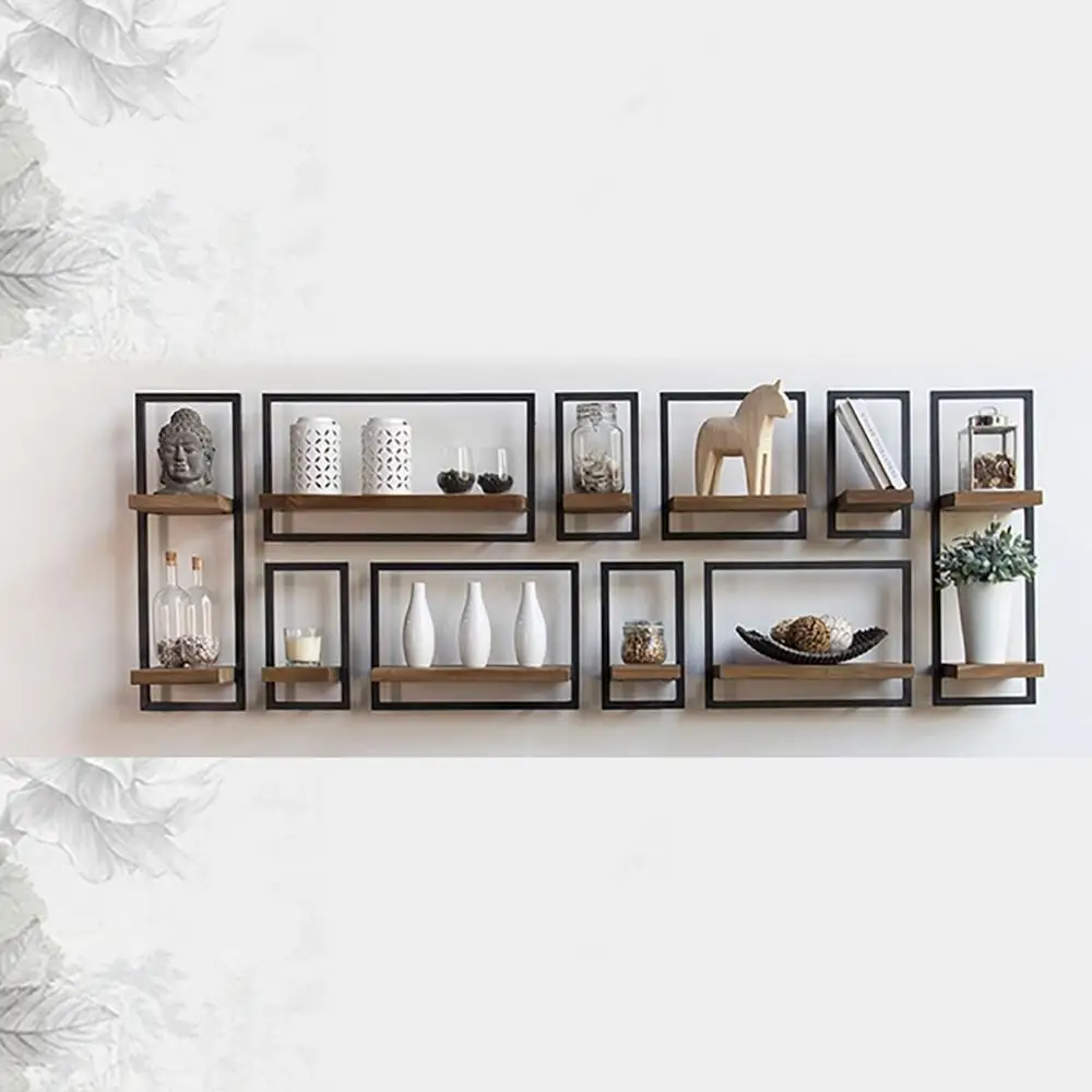 Hot Sale Modern Shelf Unit Floating DIY Wall Mounted Shelf Customized Metal and Wood Display Shelf