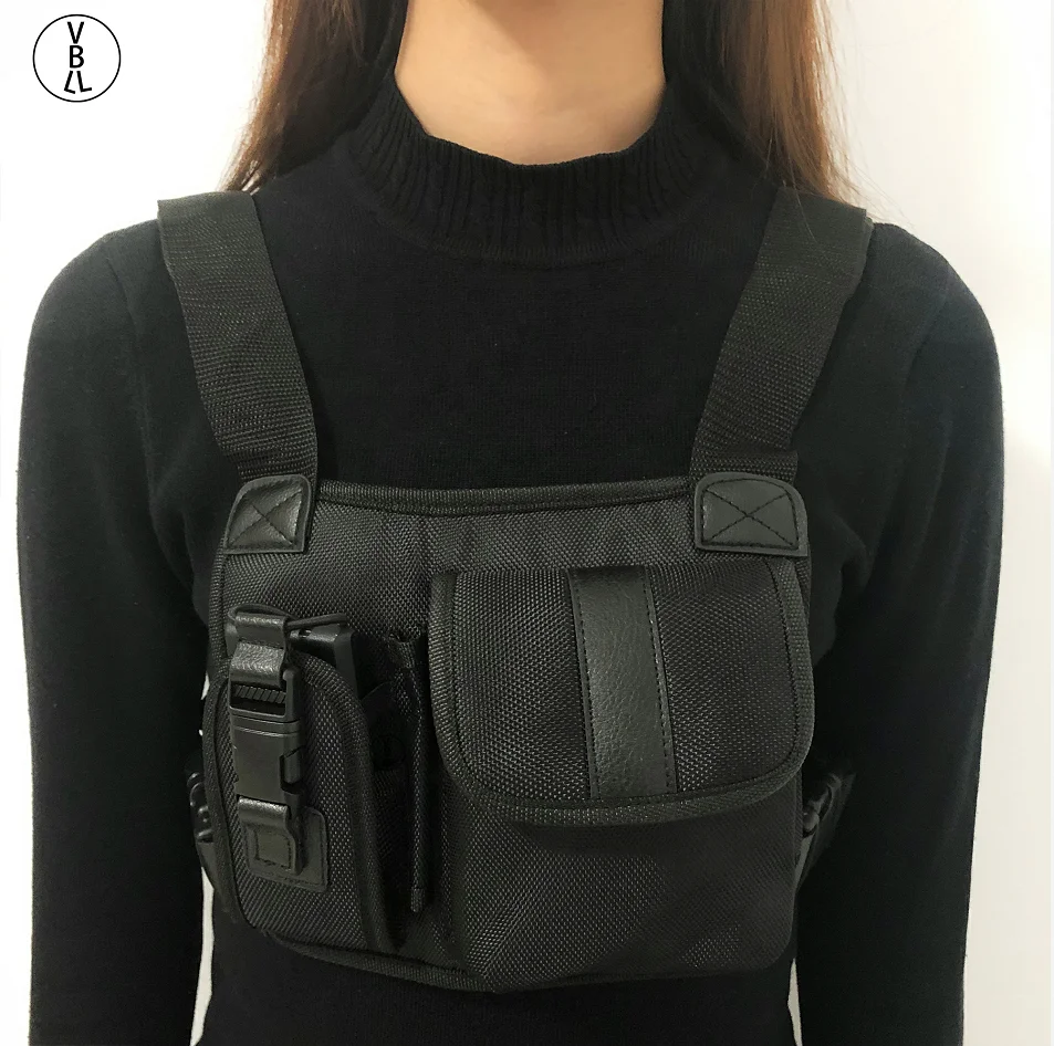 Nylon Adjustable Shoulder Two Way Radio Chest Pocket Hanging Wear Pack Backpack for Production Workshops Construction Sites Chest Front Pack 