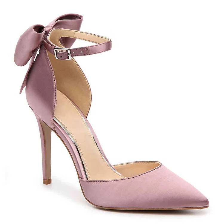 Cute Bow Satin Women Ankle Strap Pointed Toe Two Pieces High Heel Pumps - Buy Dress Shoes Women Heels,Fashion Boutique Wholesale Shoes,Cheap Ladies Product on Alibaba.com