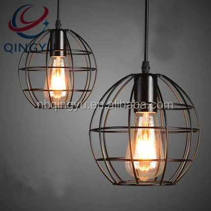 Industrial ST64 Edison Bulb Cage String Lights Hanging Pendant Metal Iron Wire Fixture Lamp