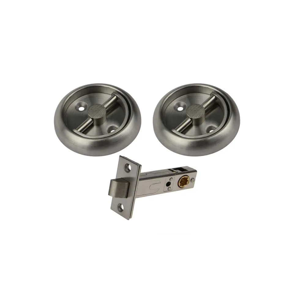 Stainless Steel Invisible Door Knob Lock Double Sided Latch w/ Round Pull Ring. 