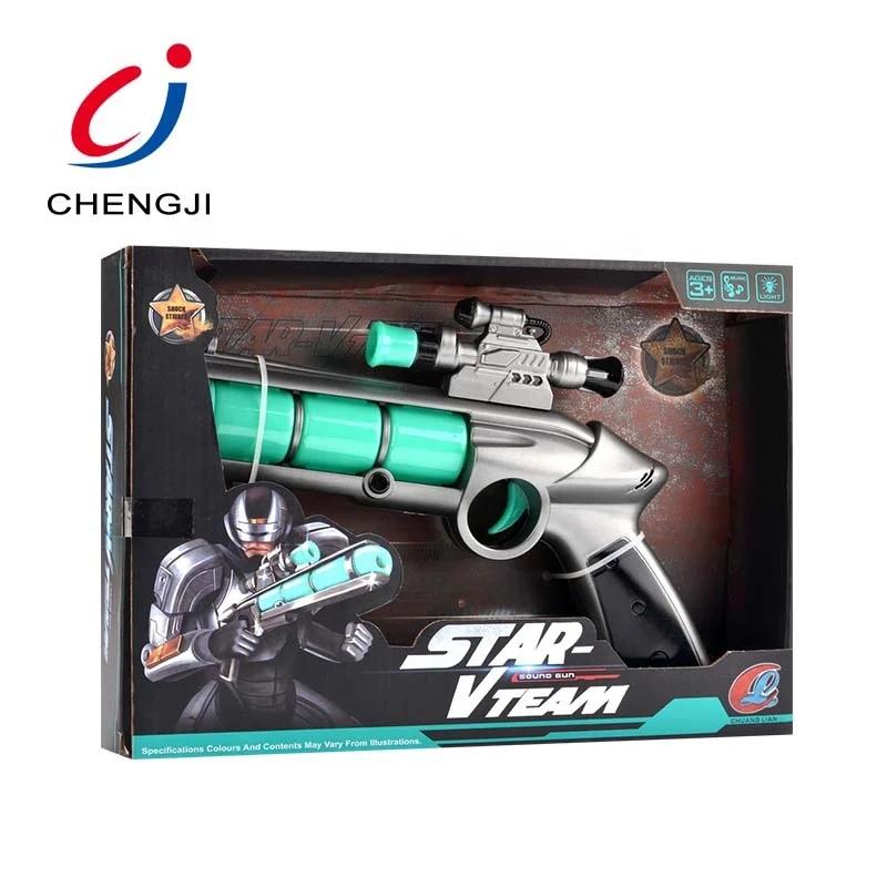 Battery Operated Plastic Flashing Laser Projection Space Blaster Gun Toy Light and Sound