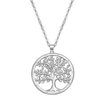 Factory Outlet Women Round Silver 18K Gold Plated CZ Crystal Stone Choker Tree Of Life Pendant Necklace