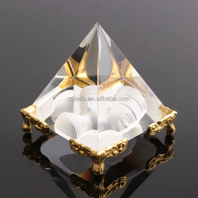 Triangle Clear K9 Crystal Glass Pyramid 3D Laser Etched with Gold Base Personalized logo Engraving Paperweight