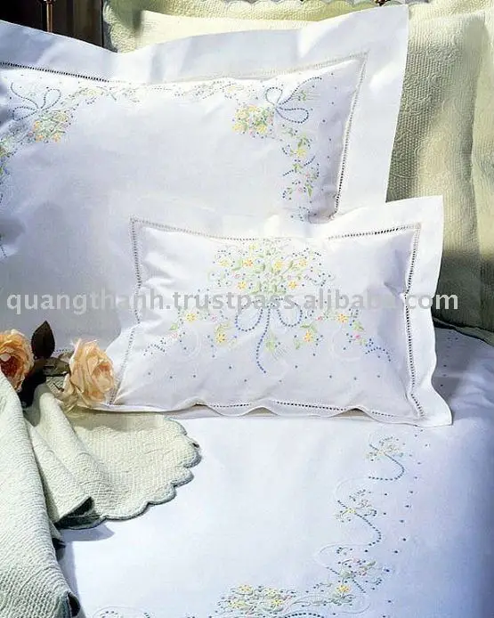 hand embroidery bedding set,duvet cover set 100linen Quang Thanh hand
