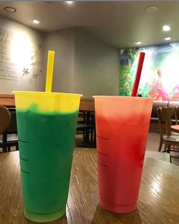 Новый дизайн пластиковая красочная кружка-неваляшка кружка меняющая цвет холодного кофе с соломинкой и