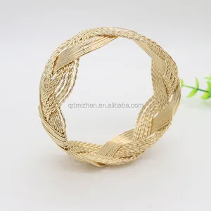 Gold Wire Wide Fashion Bracelet Stylish Braided Design Bangle