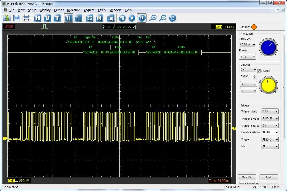 Hantek 6204BC Digital Oscilloscopes 200MHZ 4 Channel Waveform Record With PC Based USB Interface Oscilloscope Probe