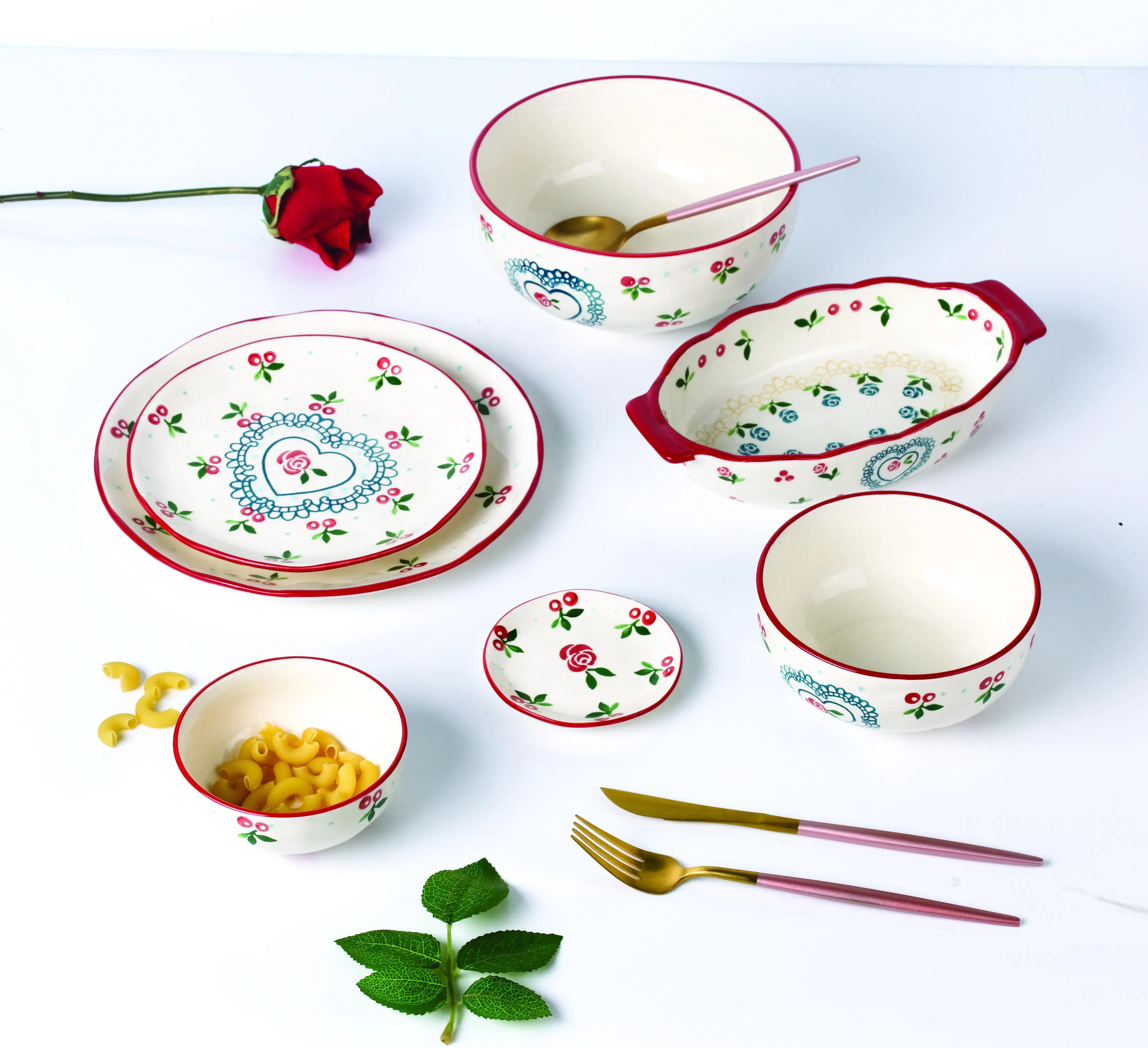 Dinnerware Dinning Plate Porcelain Dinner Set Bowl and Plates with Flower Design Round Dessert Plates