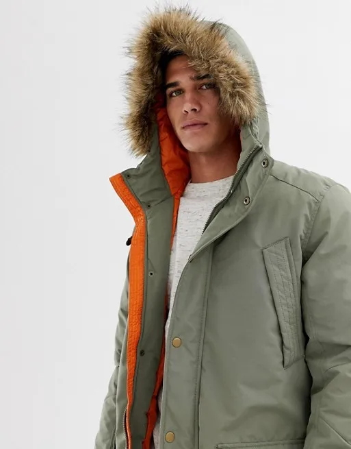 KY Waterproof Functional Pockets Contrast Lining Removable Hood Parka Jacket Outdoor With Faux Fur Hood Jaket Winter Men