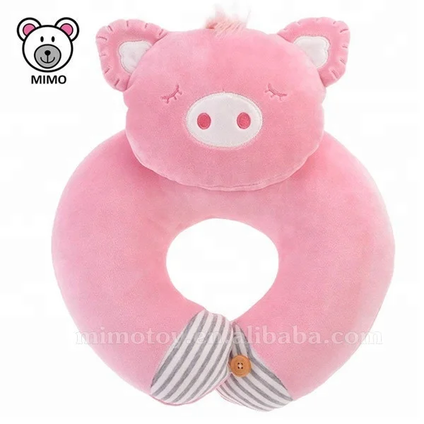 Head Support Memory Foam Plush Pink Pig Travel Neck Pillow Cushion New Custom Cute Stuffed Animal Soft Toy Pig U Shape Pillow