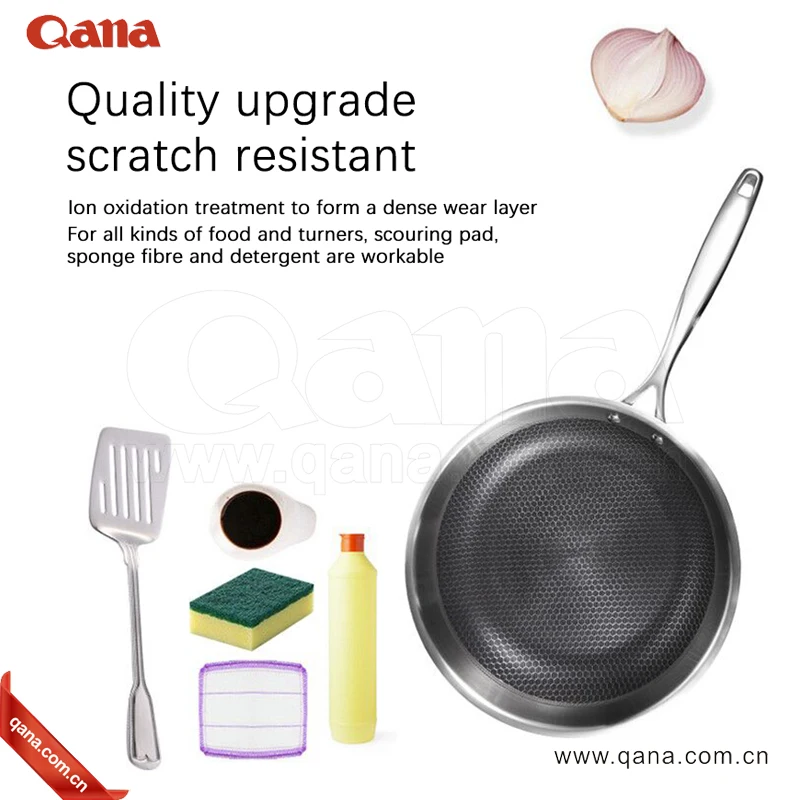 Трехслойная кухонная посуда QANA из нержавеющей стали с сотовой структурой антипригарная для приготовления кастрюль ВОК