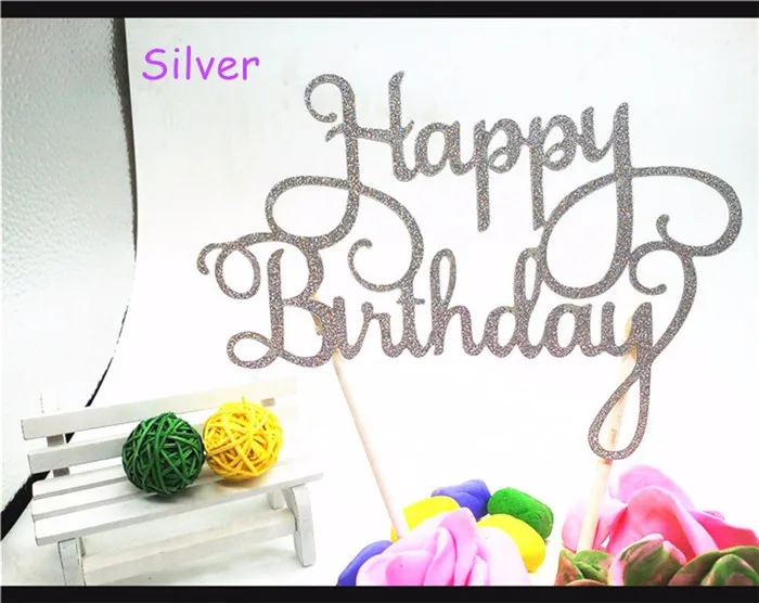 HOT Gold Glitter Script Happy Birthday Cake Toppers Kids Birthday Party Favors Personalized Cake Decorations