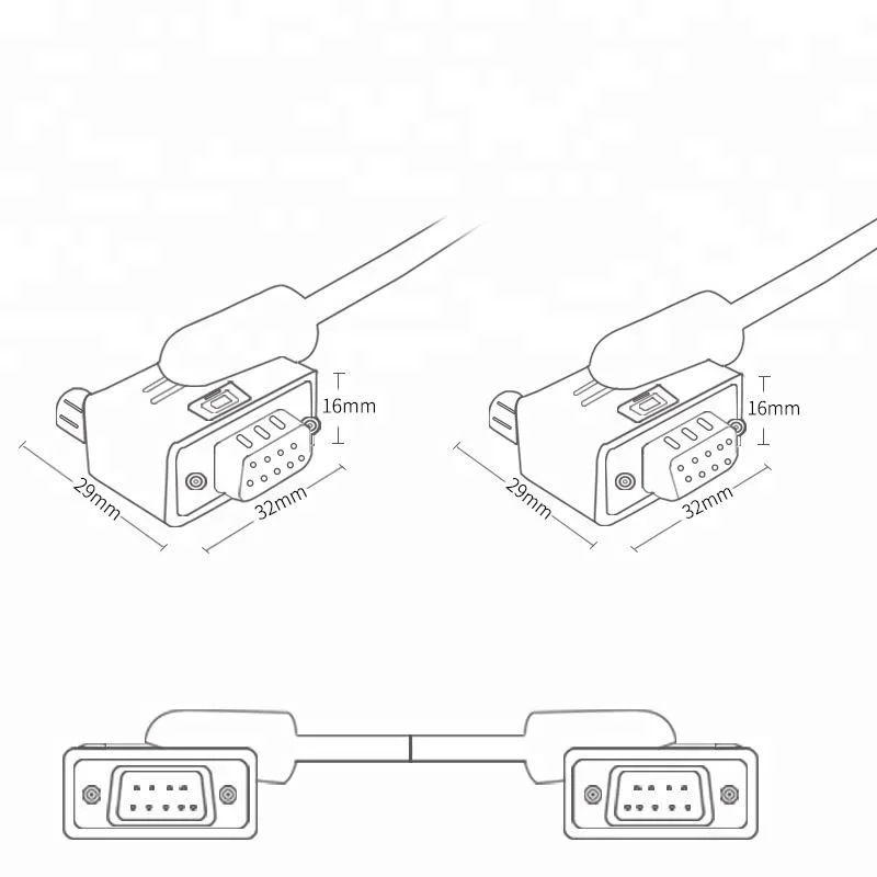 Custom Left Angle DB9 Pin to DB9 Right Angle Cable