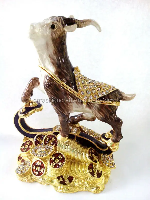 New Design Mix Colors Open and Closed Goat Sheep Trinket  Jewelry Box for  New Year Gift