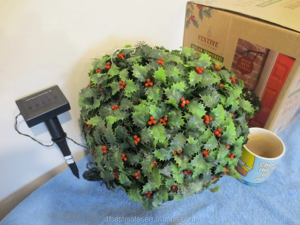 holly topiary ball with lights