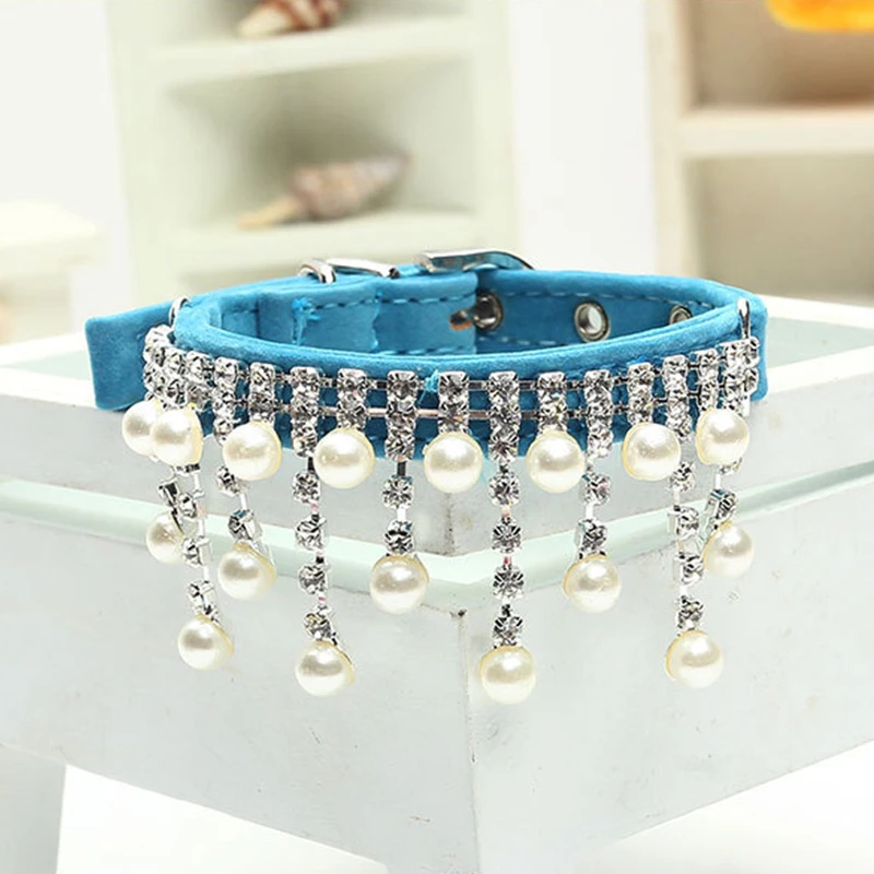 Wholesale Factory Price  Dog Collar Plastic Quality Flocking Pearl Diamond Pet Dog Cats Collar Necklace