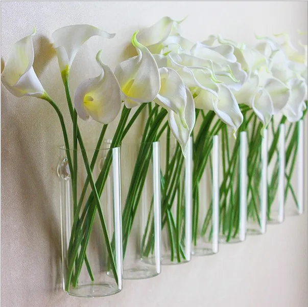 Modern Simple Style Cylinder Shape Wall Hanging Glass Flower Vases  Decorative Planter Glass Flower Pot for Home Wall Decor