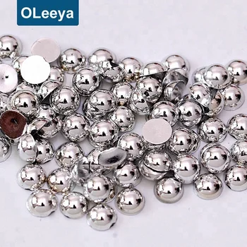 Oleeya factory wholesale free sample 3-12mm plastic abs silver loose pearls half round beads for jewelry making and costumes