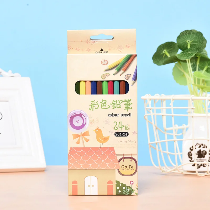 2025 New Style Creative 24 Color Student Colour Pencil Cheap Custom logo Children Brush Colour Pencil Set