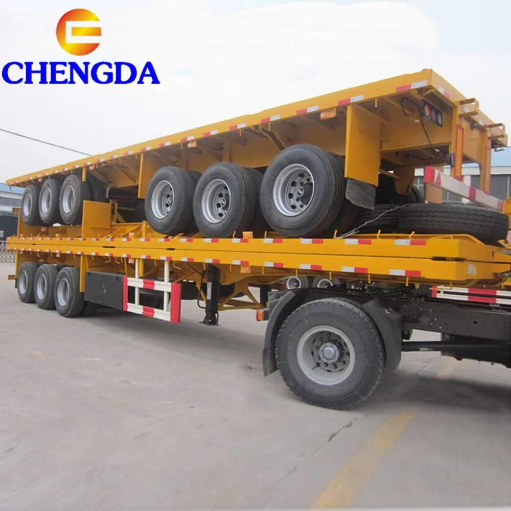 3 Axle 40ft  Container Semi Trailer Chassis Flat Bed Flatbed Trailer for Sale