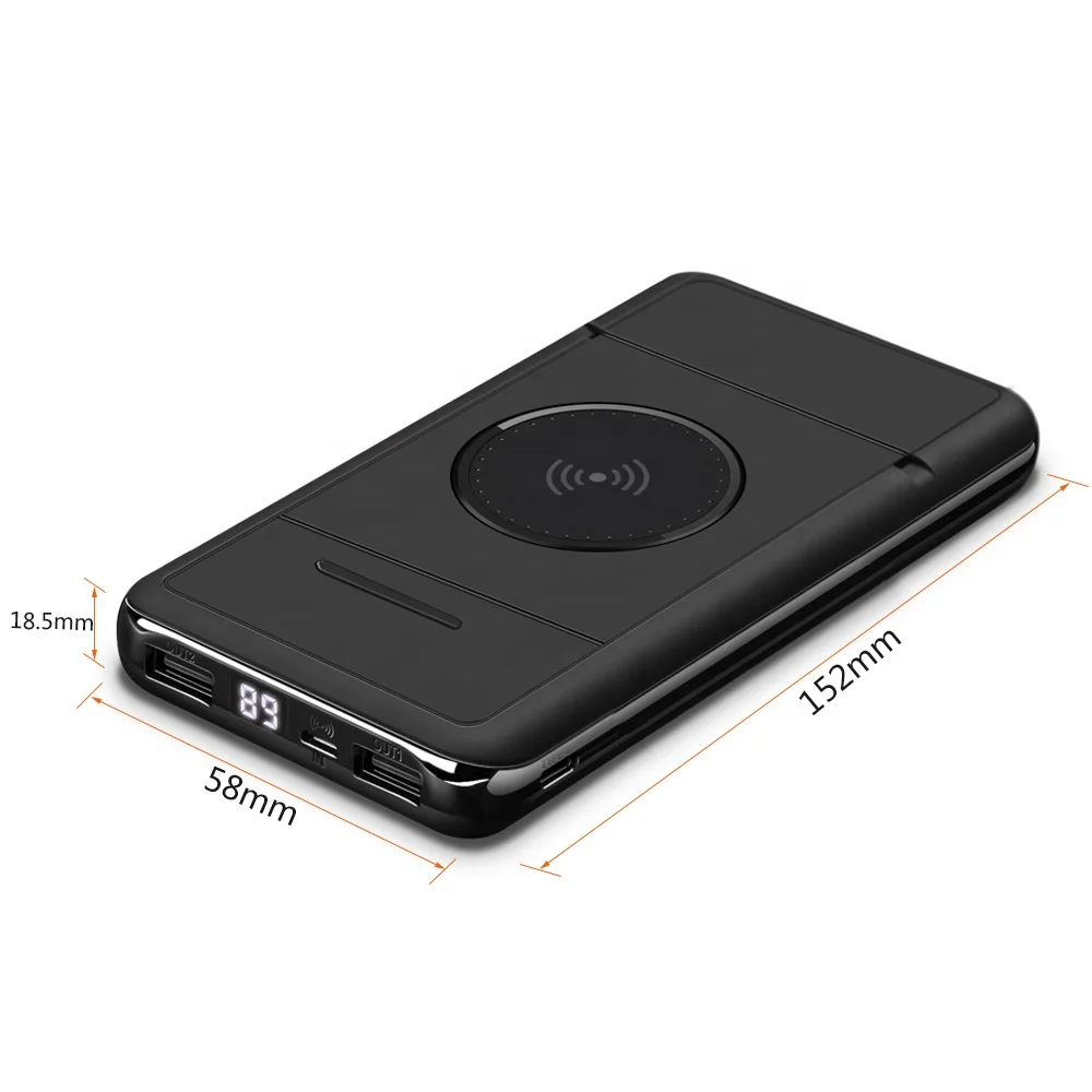 Беспроводное зарядное устройство Power Bank с подставка для мобильного телефона, 10000 мАч Qi беспроводной внешний аккумулятор банк портативного зарядного устройства совместимые телефоны