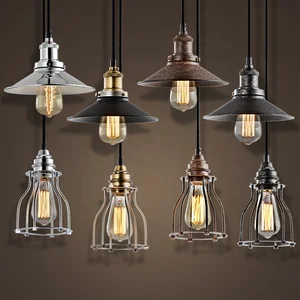LOFT Cage Filament Antique Pendant Aged Steel Vintage Industrial Indoor Pendant Light with E27 Edison Bulb