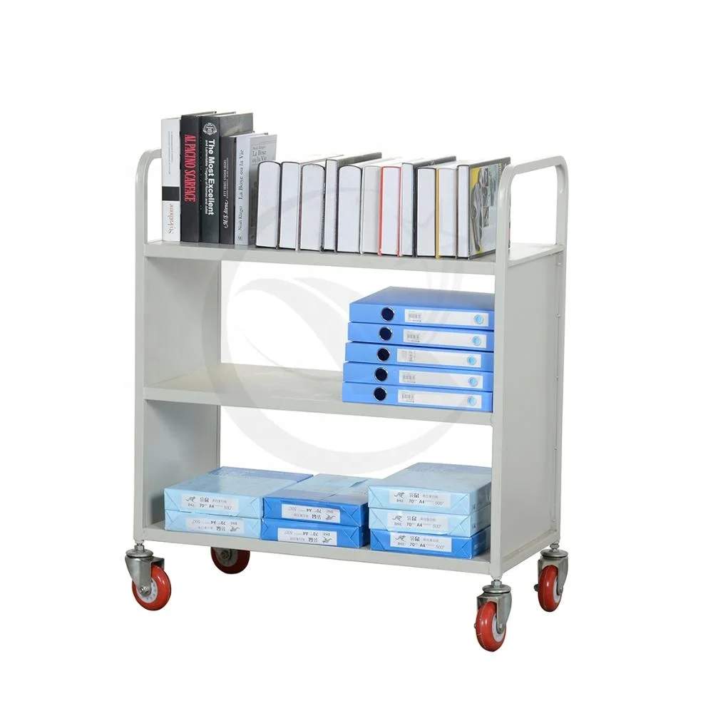 Xingyuan Factory Price Metal Library Bookshop Book Trolley 3 Layer Steel Library Mobile Book Cart