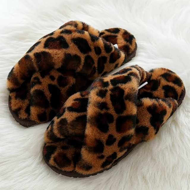 leopard print sheepskin slippers