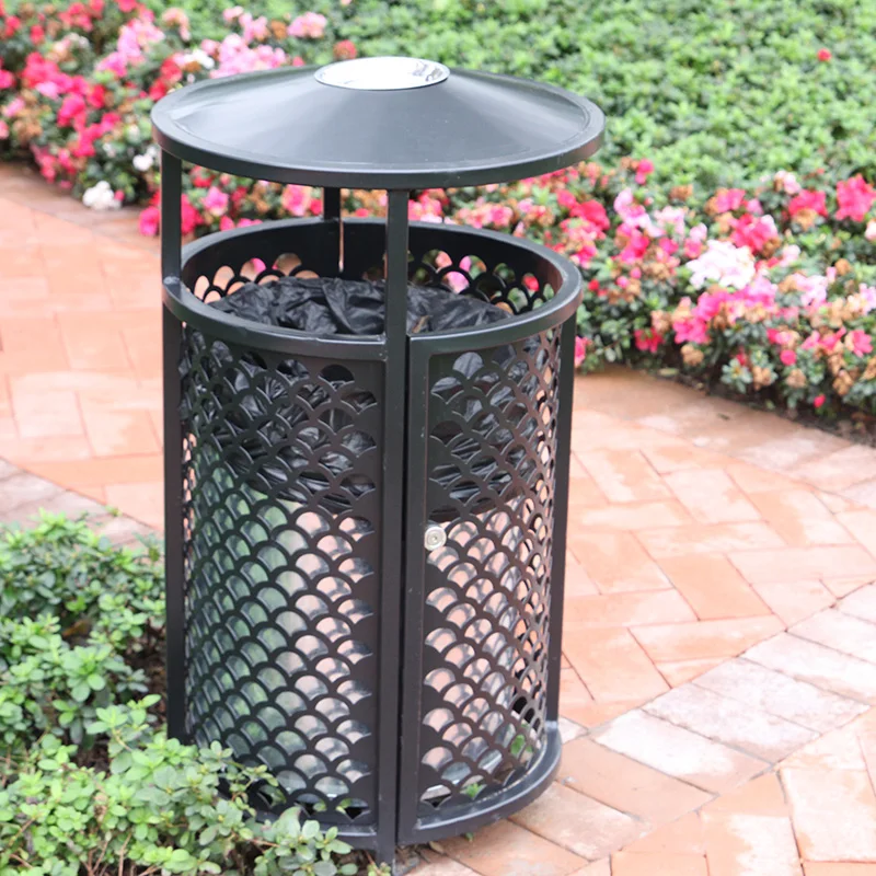 Slat Trash Can General Waste Bin Waste Containers Prices Decorative Metal Outdoor Iron Manufacturer Acceptable Customized Round