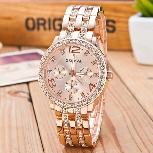 Geneva-Reloj de pulsera de cuarzo para mujer, marca de oro rosa, buen precio