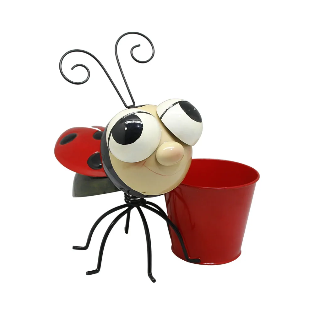 Metal bee flower pot ladybug