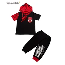 2016 new Comic Classic Spiderman Child Costume boys clothing sets kids short sleeve t shirt short