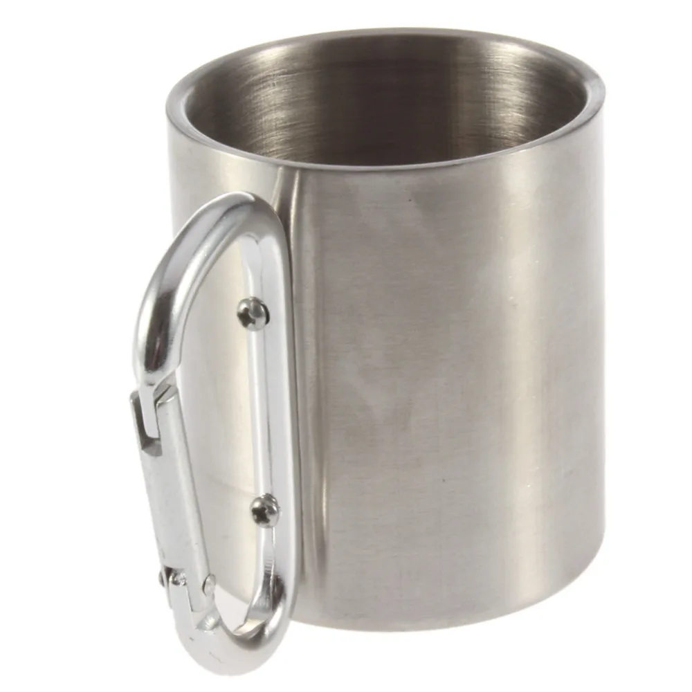 Double Wall Travel Mug Cup Aluminium Carabiner Stainless Steel