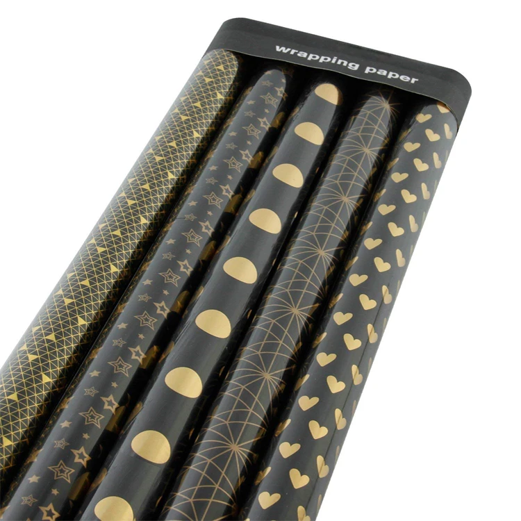 Black/Gold Metallic Foil Chevron/Dot/Geometric Wrapping Paper