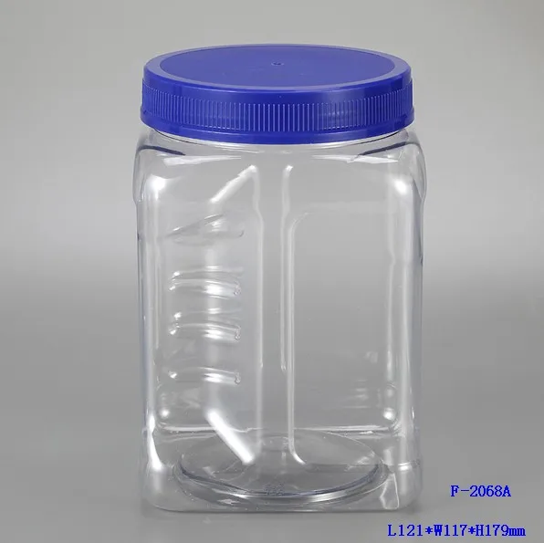 64oz Clear PET Plastic Square Grip Jar 110/400