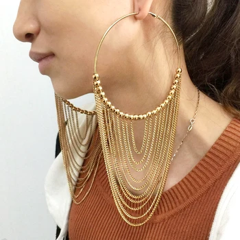Fashion Circular Metal Long Tassel Chains Earrings For Women Indian Jewelry Dangle vintage earrings ladies Jewelry Accessories