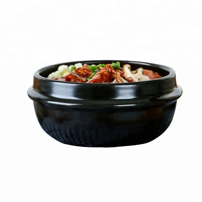 Premium Ceramic Black Casserole Clay Pot with Lid,for Cooking Hot Pot Dolsot Bibimbap and Soup