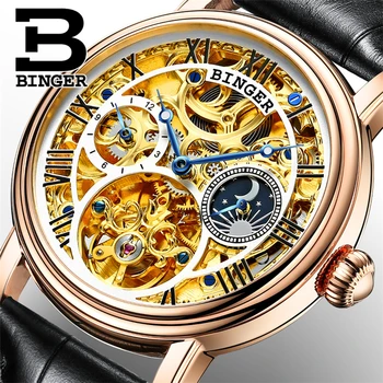 Binger 1171 Switzerland Watches Men Luxury Brand Tourbillon Skeleton Mechanical Watch Relogio Masculino