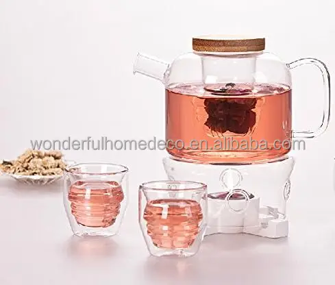 750ml Elegant Clear Lead-free Heat-resistant Borosilicate Glass Teapot With Removable Inner Stainless Steel Infuser, Bamboo Lid