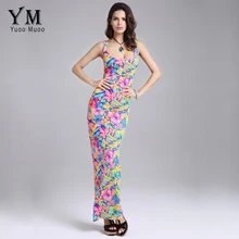 YuooMuoo New Summer Women Long Dress European Fashion Bodycon Wrap Maxi Dress Print Colorful Beach Boho Dress Women Clothing Hot