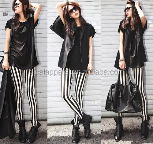 White Striped Stripe Leggings 