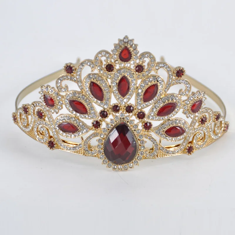 Винтажные золотые свадебные аксессуары для волос тиары с красочными камнями девочек короны украшения