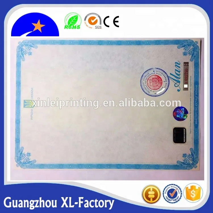 Custom Watermark Paper with Hologram and Security Thread, Anti-fake Certificate Paper,certificate Printing