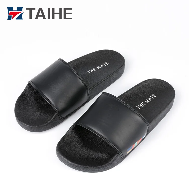 Nice Beach Custom Logo Pu Soft Men Slipper Genuine Leather Lining Waterproof Slide Sandal Flip Flops Wholesale