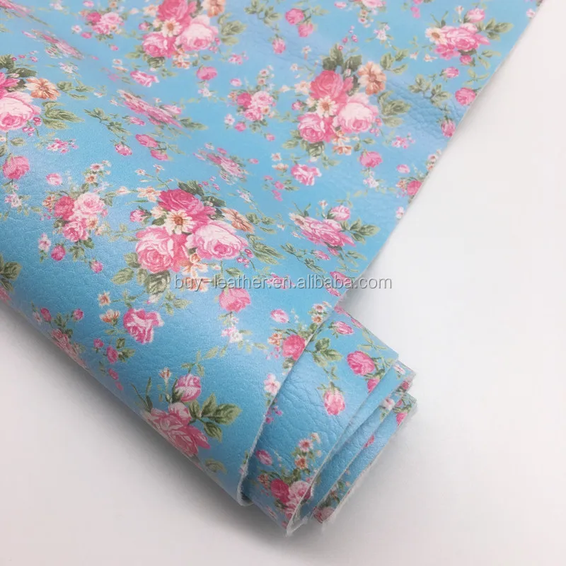 Soft Handfeeling Flower Printed Synthetic Leather PU Faux Leather Fabric