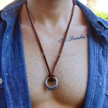 2018 most popular Mens Brown Leather Necklace gift personalized Ring Necklace for him or boyfriend