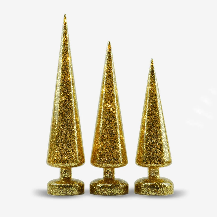 High 30.5, 35.5 ,40.5cm Golden Glass Christmas Tree with LED Light